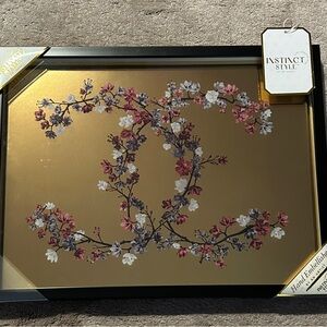 Floral Gold Wall Art with Black Frame by Instinct Style NWT